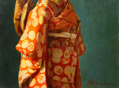 余村展「人形（市松人形）（白額）」油絵・F6号　拡大画像3
