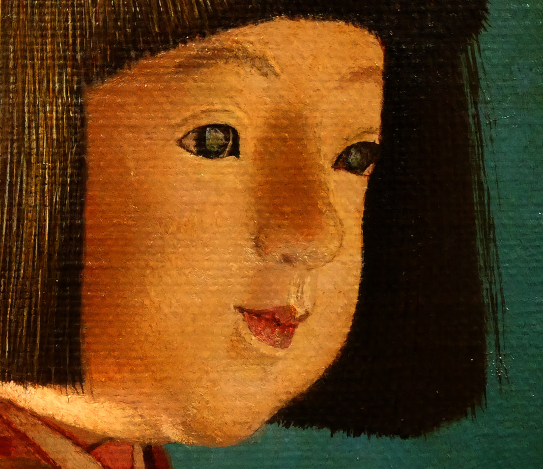 余村展「人形（市松人形）（白額）」油絵・F6号　拡大画像2