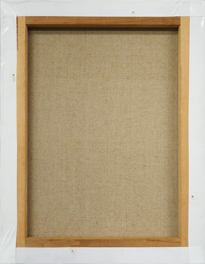 余村展「人形（市松人形）（白額）」油絵・F6号　キャンバス裏側画像
