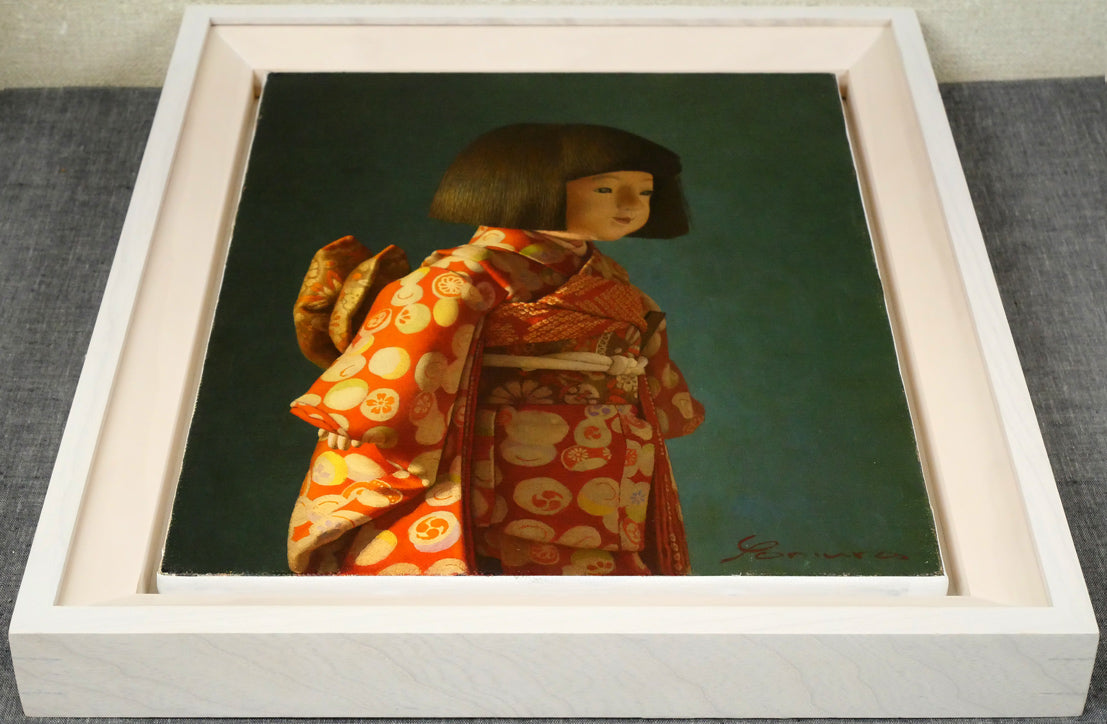 余村展「人形（市松人形）（白額）」油絵・F6号　額装画像2