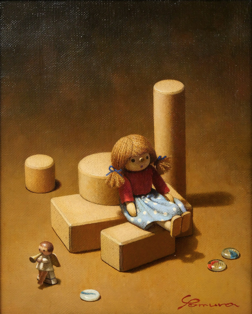 余村展「積木（１）」油絵・F3号　作品全体画像