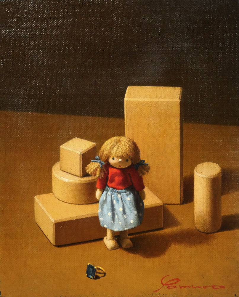 余村展「積木（2）」油絵・F3号　作品全体画像