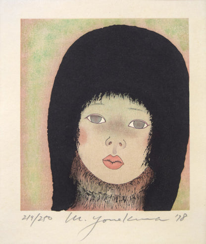 米倉斉加年「少女像」木版画　作品全体拡大画像