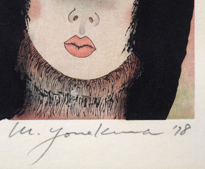 米倉斉加年「少女像」木版画　本人直筆鉛筆サイン、年記（1978年作）拡大画像