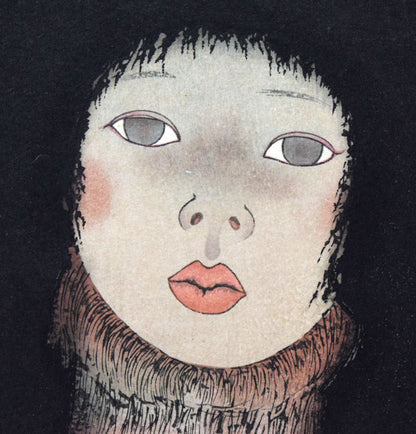 米倉斉加年「少女像」木版画　拡大画像2