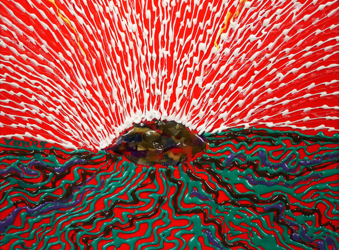 米谷雄平「作品05－05"THE　HAIKU（俳句）”」アクリル画にコラージュ作品・5号　拡大画像2