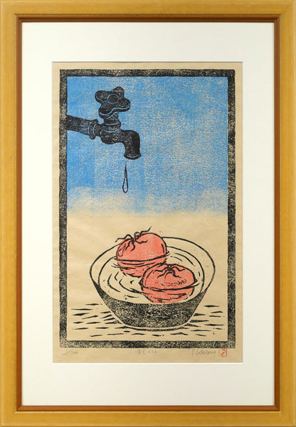 吉沢由美子「冷やしトマト」木版画