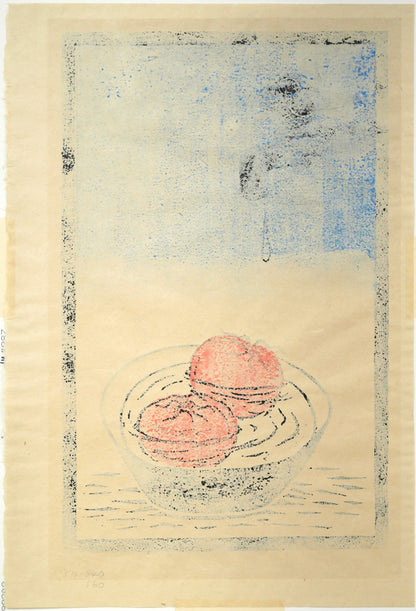 吉沢由美子「冷やしトマト」木版画　作品シート裏側画像