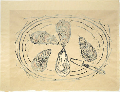 吉沢由美子「牡蠣」木版画に手彩　作品シート裏側画像