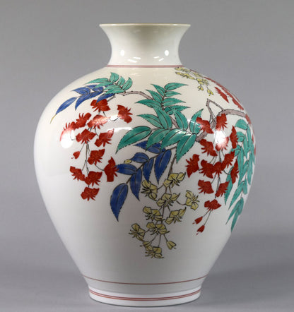 十四代酒井田柿右衛門「濁手藤花文花瓶」共箱　全体画像2