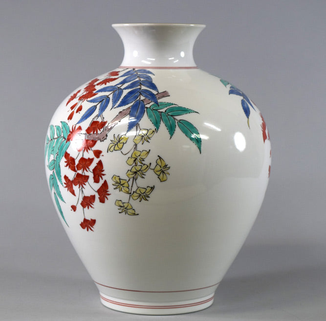 十四代酒井田柿右衛門「濁手藤花文花瓶」共箱　全体画像4