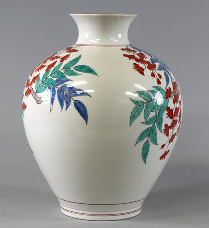 十四代酒井田柿右衛門「濁手藤花文花瓶」共箱　全体画像5