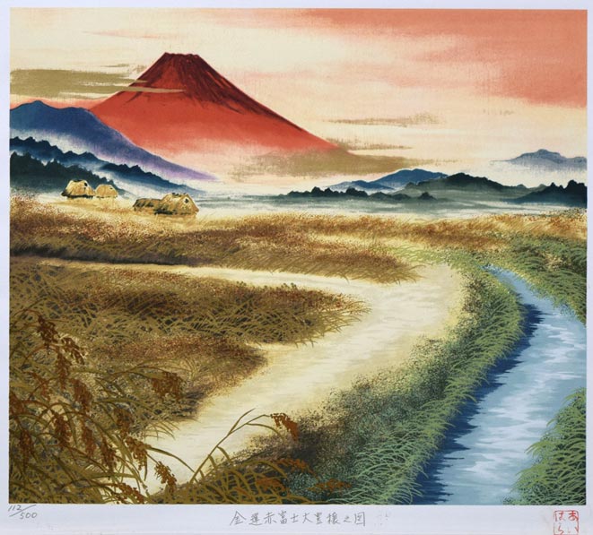 油絵 タイトル「赤い山」 オリジナル 原画 - 美術品