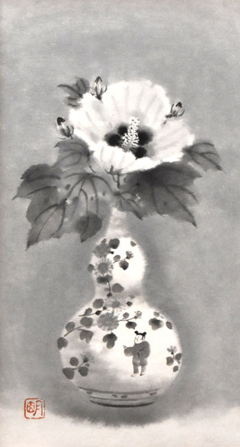 穐月明「芙蓉」水墨画・変形6号　作品全体画像