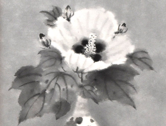 穐月明「芙蓉」水墨画・変形6号　拡大画像1