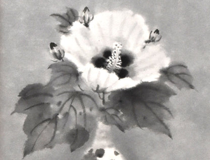 穐月明「芙蓉」水墨画・変形6号　拡大画像1