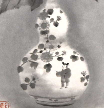 穐月明「芙蓉」水墨画・変形6号　拡大画像2