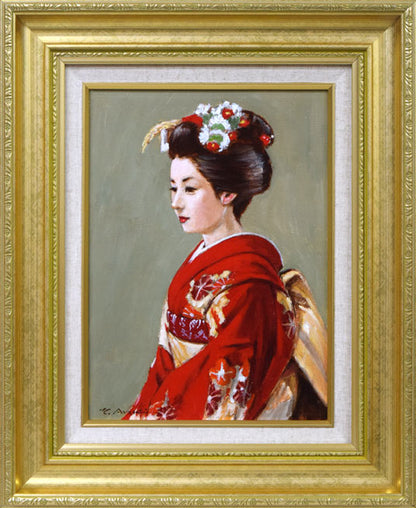 荒木義太郎「新春の舞妓」油絵・F4号