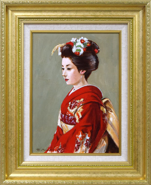 荒木義太郎「新春の舞妓」油絵・F4号