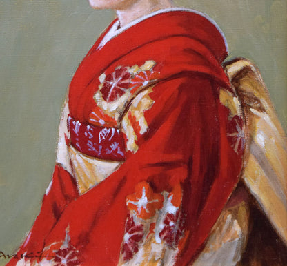 荒木義太郎「新春の舞妓」油絵・F4号　拡大画像2