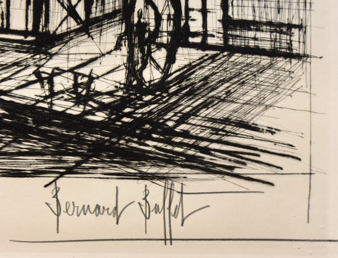 ベルナール・ビュッフェ「メル広場」ドライポイント（銅版画）　本人直筆鉛筆サイン部分