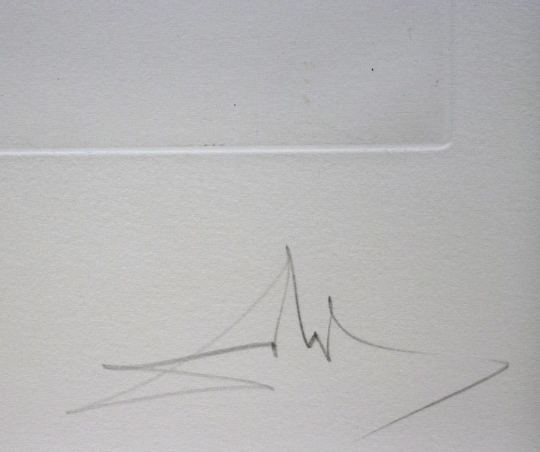 ダリ「刈入れ機」銅版画　鉛筆サイン部分