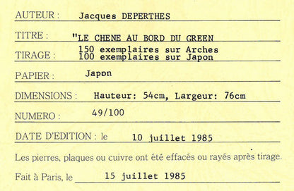 ジャック・デペルト(Jacques　DEPERTHES)「樫の木のあるグリーン」リトグラフ　作品保証書拡大画像