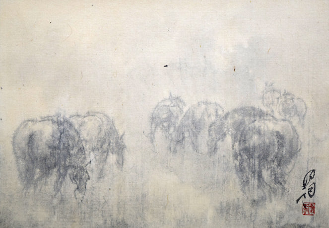 土井博詞「馬」水墨画（22.6×32.6）　作品全体拡大画像