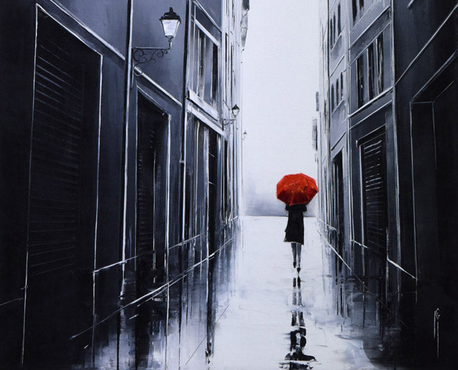 エム・ジー「赤い傘」油絵・F10号　拡大画像3
