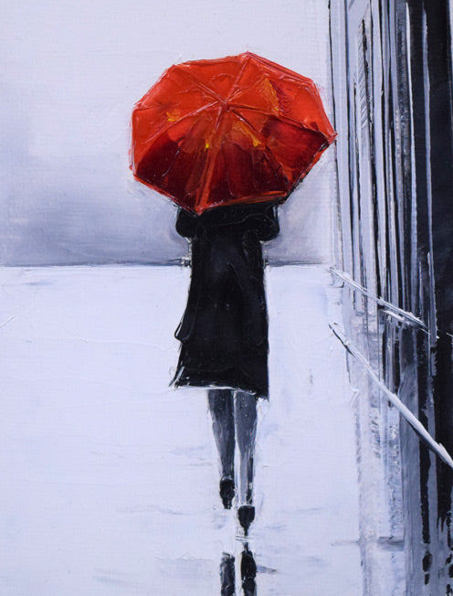 エム・ジー「赤い傘」油絵・F10号　拡大画像5