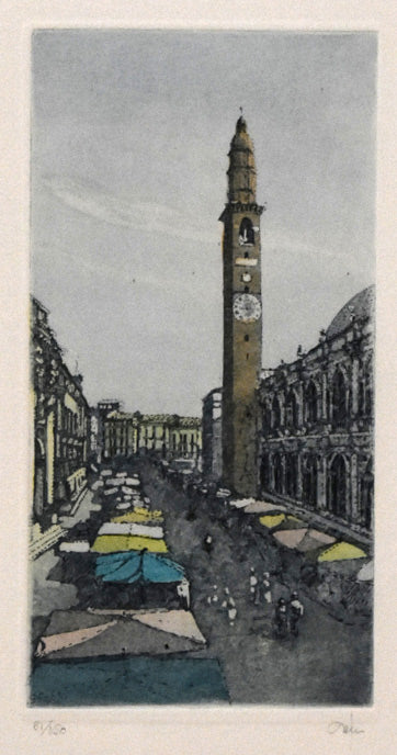 ジョルジオ・フェラーリ「塔のある風景」銅版画　作品全体拡大画像