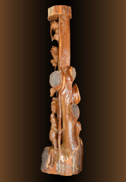藤戸竹喜「群熊」木彫（オンコ一木造り）高さ2ｍ40ｃｍ　3