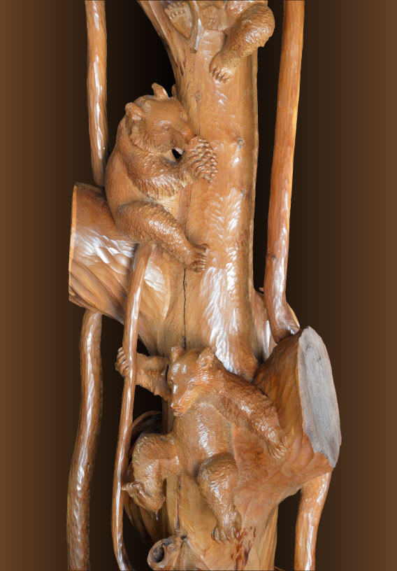 藤戸竹喜「群熊」木彫（オンコ一木造り）高さ2ｍ40ｃｍ　5