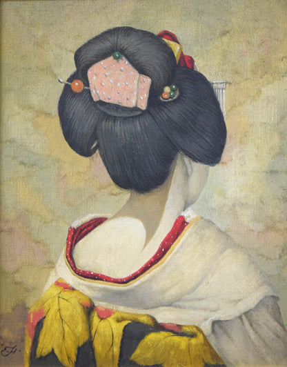 福井良之助「想（舞妓）」油絵・F2号　作品全体拡大画像
