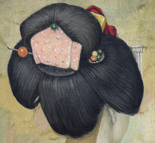 福井良之助「想（舞妓）」油絵・F2号　拡大画像1