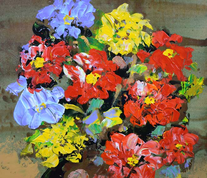 福沢一郎「花」油絵・F6号　拡大画像1