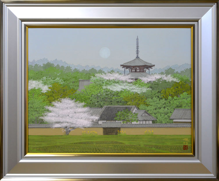 船橋穏行「斑鳩の春」日本画・P15号