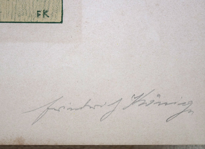 フリードリヒ・ケーニヒ「庭（春）」リトグラフ・1898年作　本人直筆鉛筆サイン拡大画像