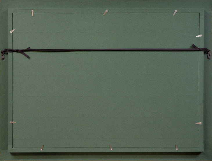 ジャン・フサロ「橋のある風景」油絵・仏P10号・1971年作・「ギャルリーためなが」シール　額縁裏側部分