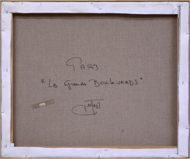 ギィ・デサップ「パリ、グラン・プルバール」油絵・仏F15号　キャンバス裏側画像