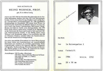 ハインツ　ヴェルナー(HEINZ　WERNER)「皇帝の庭」肉筆コンテ素描　作品証明書（表）