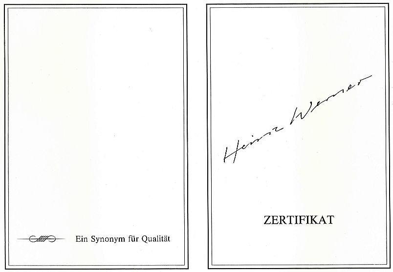 ハインツ　ヴェルナー(HEINZ　WERNER)「皇帝の庭」肉筆コンテ素描　作品証明書（裏）