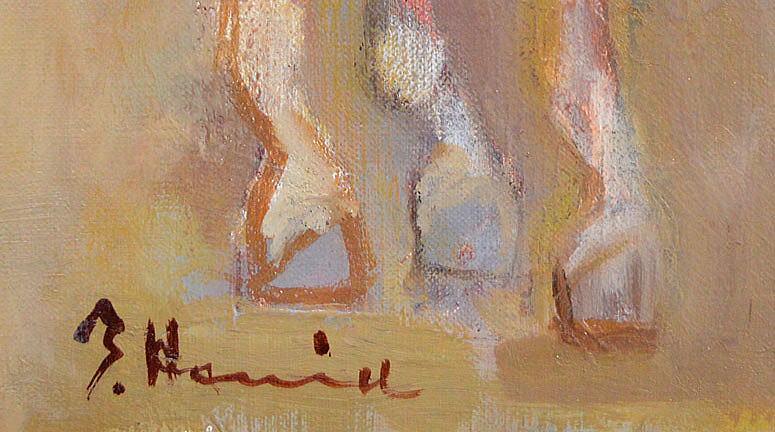 羽生智樹「母馬と仔馬」油絵・F6号　サイン部分