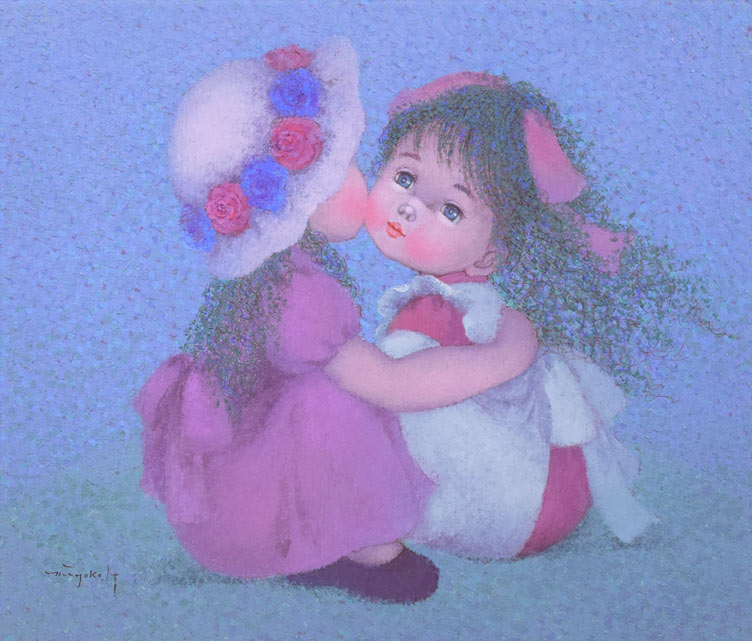 はしぐちみよこ（橋口美代子）「なかよしこよし」油絵・F10号　作品全体画像