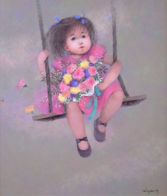 はしぐちみよこ（橋口美代子）「ゆーらゆーら」油絵・F10号　作品全体画像