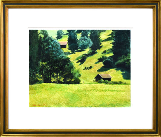 平井誠一「緑風」水彩画・6号