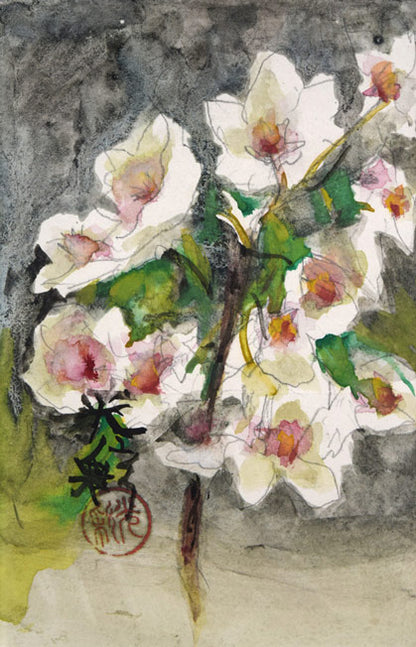 平沢貞通（光彩サイン・獄中）「桜」肉筆彩色画　作品全体拡大画像