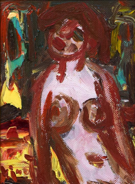平沢喜之助「少女裸」油絵（14×10.7ｃｍ）　作品全体拡大画像