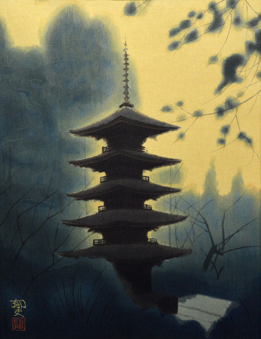 平山郁夫「室生寺の塔」木版画　拡大部分