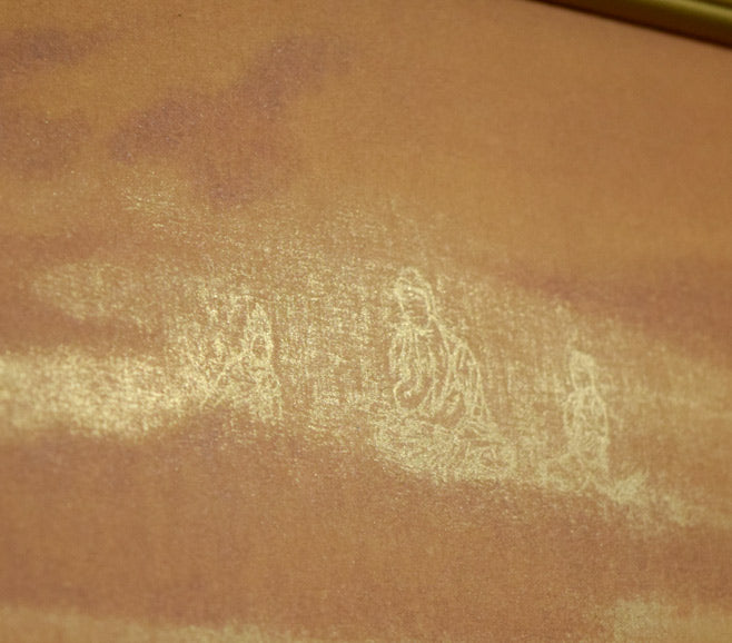 平山郁夫「流沙浄土変」巧藝画　拡大画像3（雲間に見える「三尊仏」は旅の安全を祈願するものだそうです）
